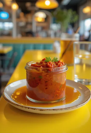 Omáčka Harissa servírovaná s grilovanou zeleninou