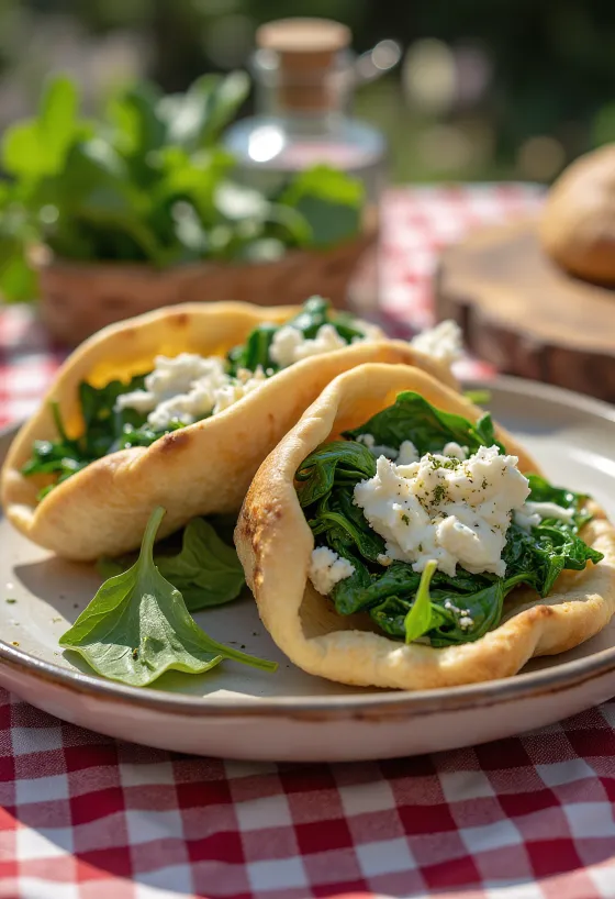 Špenátová pita se sýrem Feta a čerstvou zeleninou