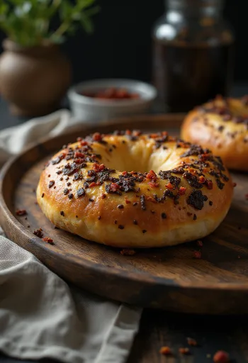 Čerstvě upečený pikantní chilli-čokoládový bagel