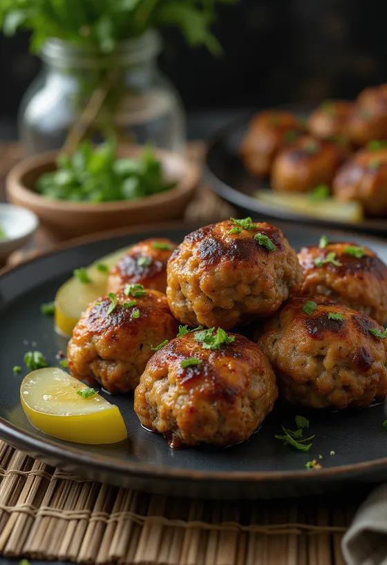 Frikadeller podávané s dušenými bramborami a zelným salátem