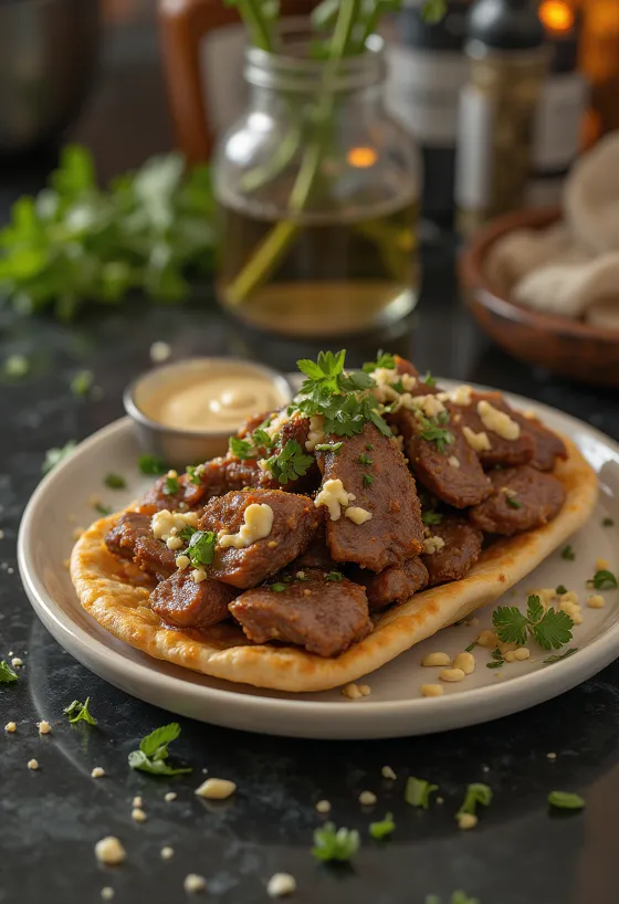 Shoarma z jehněčího masa s čerstvou zeleninou a jogurtem