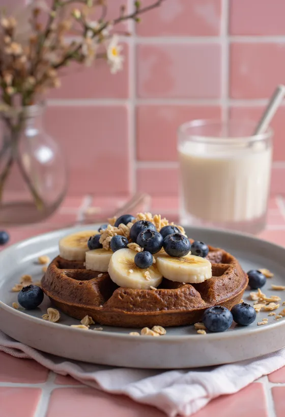 Superfood vafle servírované s borůvkami a mandlemi