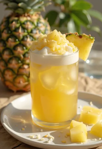 Ananasovo-kokosový cider servírovaný ve sklenici