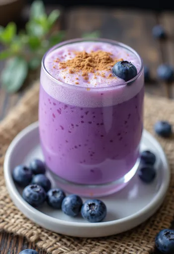 Probiotický kořeněný borůvkový kefír, podávaný s čerstvými borůvkami