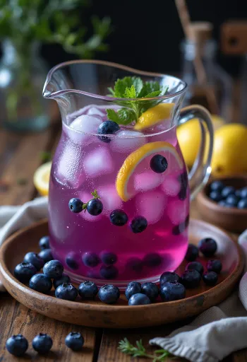 Borůvková limonáda s ledem a mátou