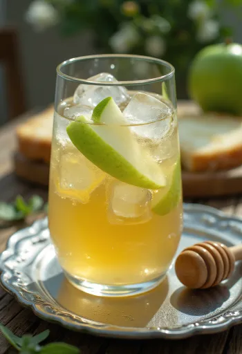 Anglický suchý cider servírovaný s ledem a jablkem
