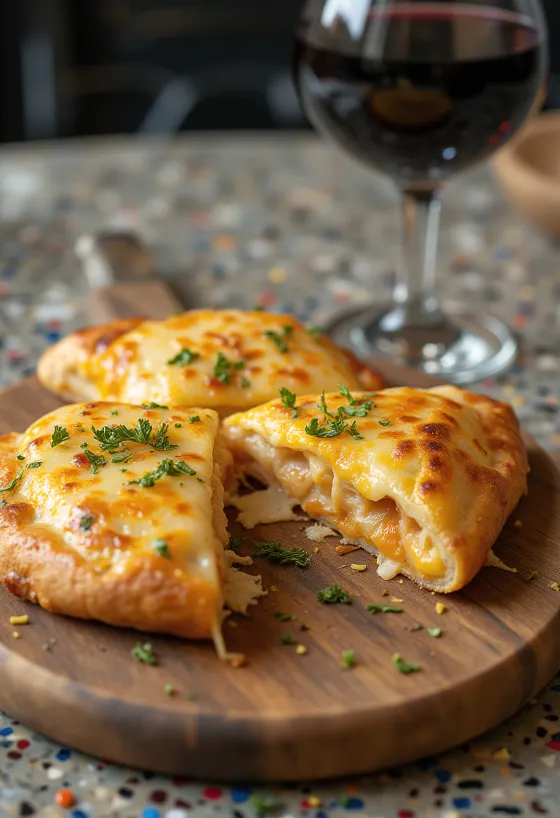 Calzone se sedmi druhy sýra servírované