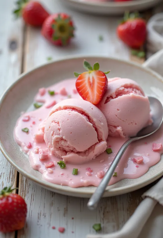 Mátovo-jahodová zmrzlina servírovaná