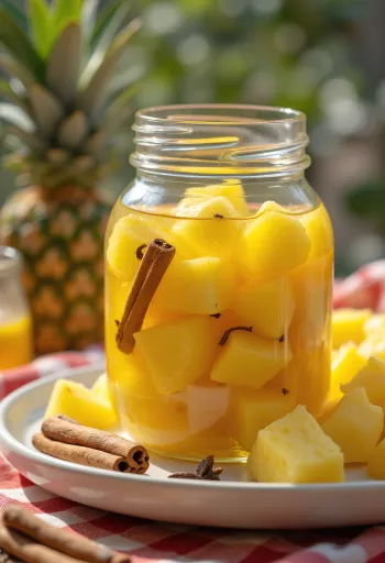 Nakládaný ananas podávaný ve sklenici