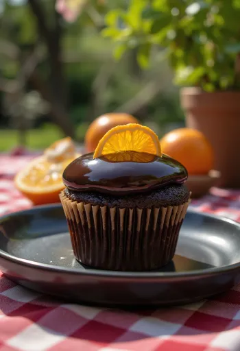 Čerstvě upečený pomerančovo-čokoládový cupcake