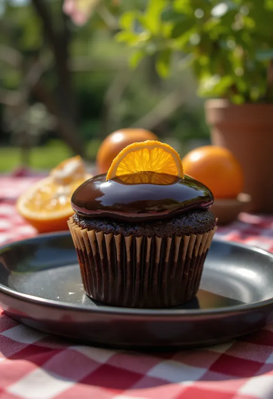 Čerstvě upečený pomerančovo-čokoládový cupcake