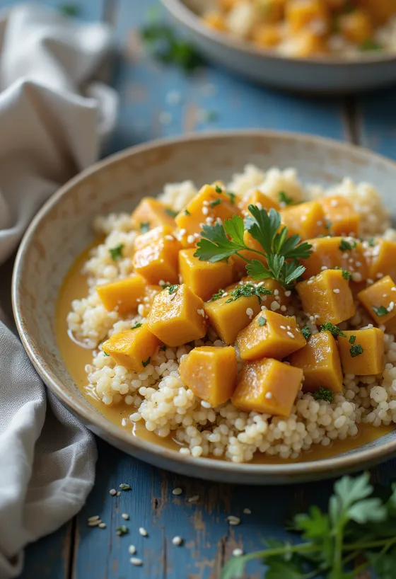 Dýňové quinoa kari s tahini
