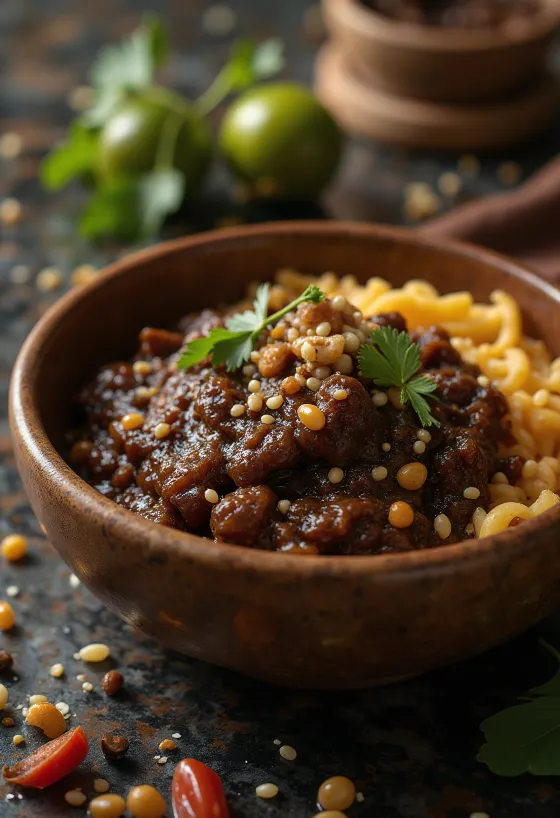 Mole poblano servírovaná s kuřecím masem a rýží