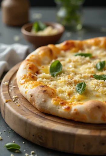 Bílá pizza podávaná s ricottou, mozzarellou a čerstvými bylinkami
