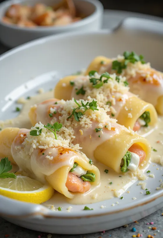 Zapékané cannelloni s krémovou omáčkou a sýrem