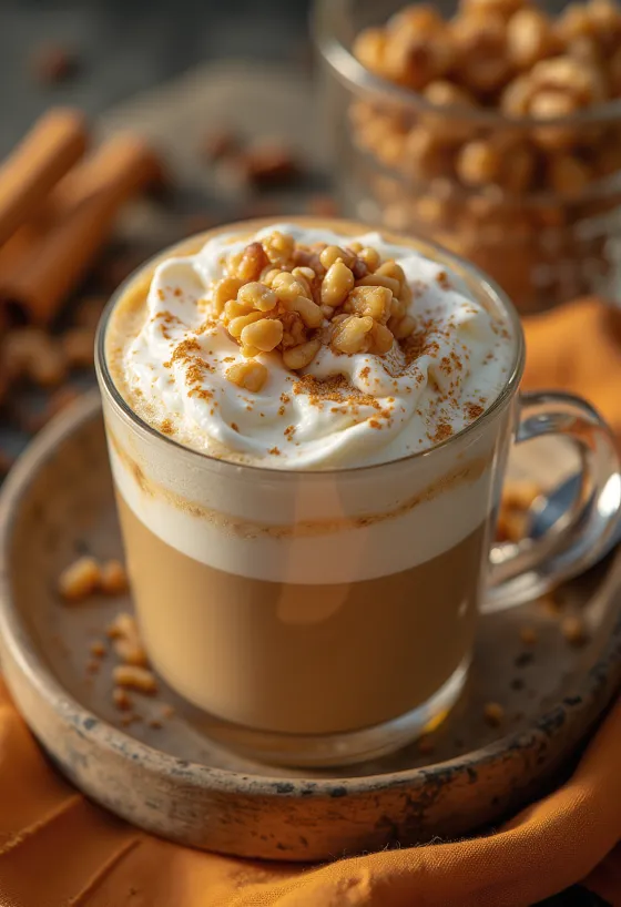 Skořicovo-ořechové latte ve sklenici