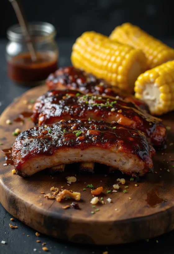 BBQ žebra s kukuřicí na talíři