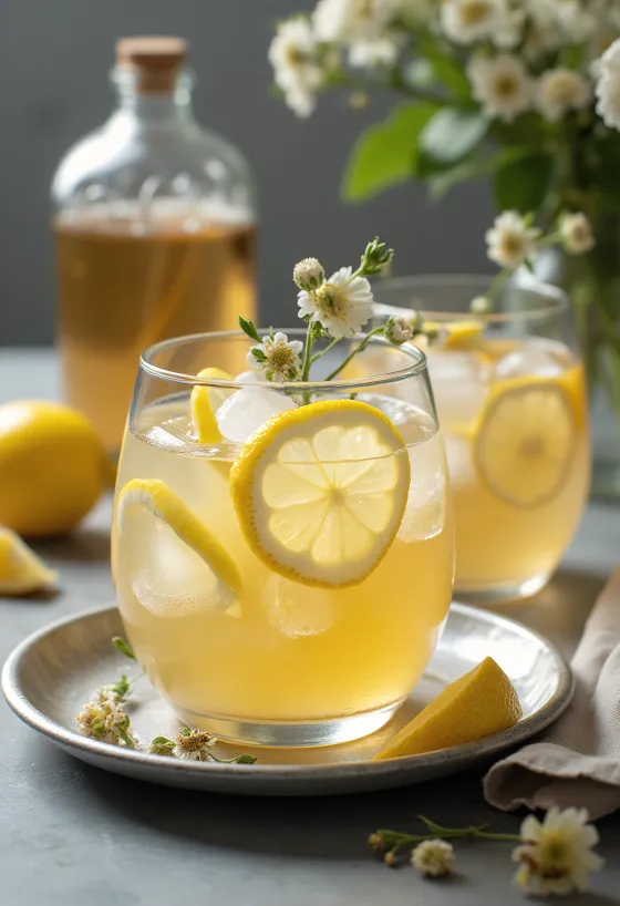 Bezový ledový cider s plátky citronu a mátou