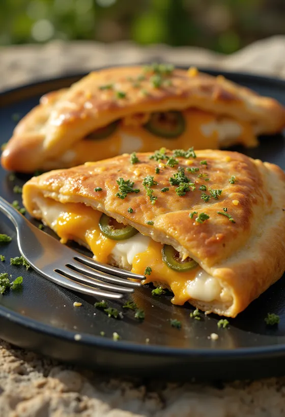 Čerstvě upečené jalapeño sýrové calzone