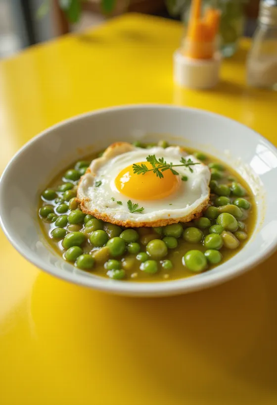 Krémový hráškový přívarek, posypaný čerstvou petrželkou