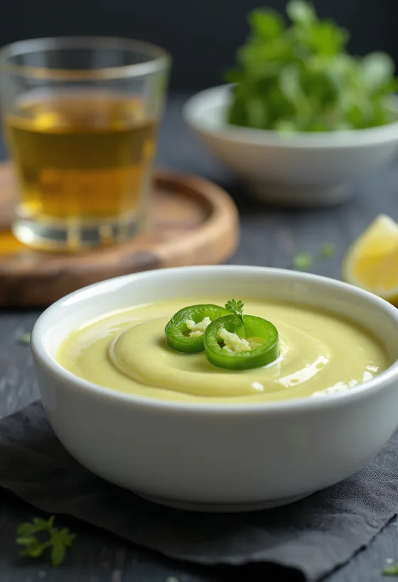 Citronová omáčka s tequilou a jalapeños servírovaná v misce
