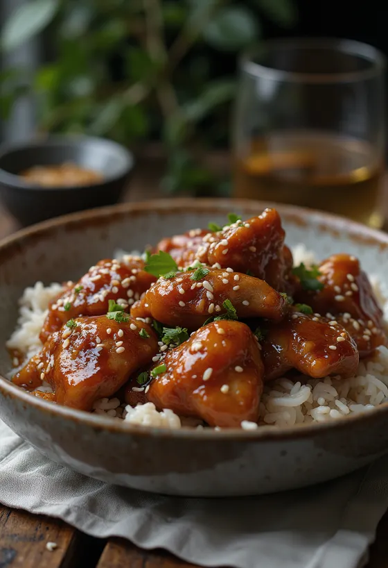 Medové kuře upečené dozlatova, posypané sezamovými semínky a čerstvými bylinkami