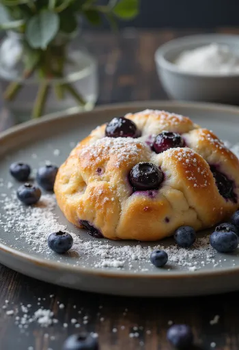 Bannock s borůvkami, měkké a bohaté těsto, podávané s čerstvými borůvkami