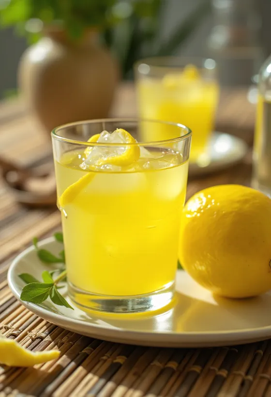 Limoncello v namražené lahvi se skleničkou