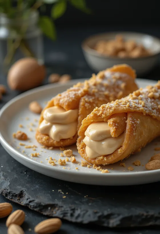 Arašídové cannoli na dezertním talířku