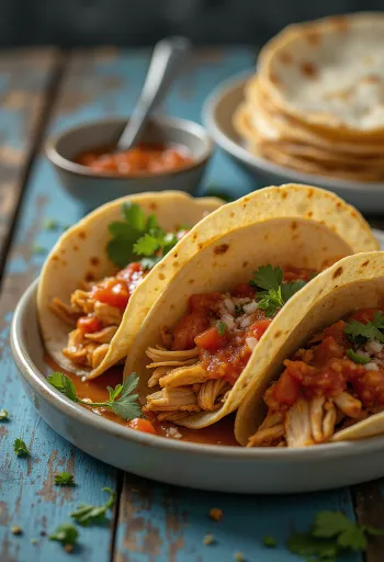 Tacos de Pollo con Salsa de Chipotle při podávání