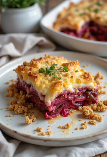 Veganská lilková musaka s červenou řepou