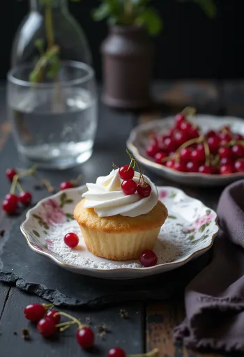 Rybízové cupcakes při servírování