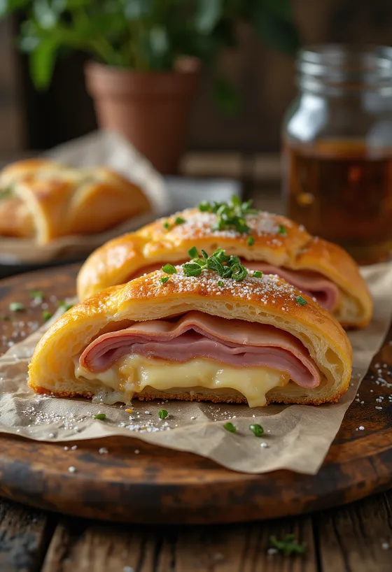 Stromboli s bazalkou, čerstvým sýrem a kořeněnou náplní, na zlatohnědé kůrce