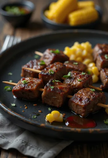 Anticuchos peruánské hovězí špízy podávané