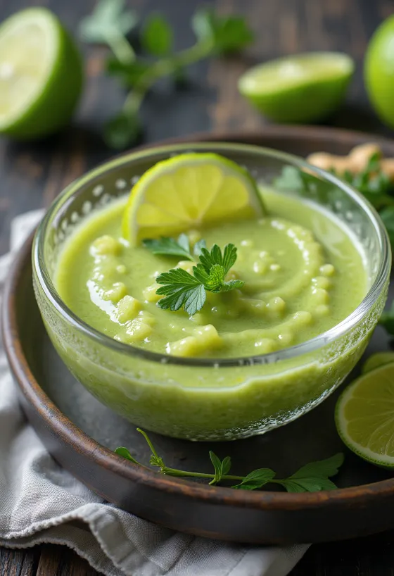 Rozmarýnovo-limetková zázvorová omáčka při servírování