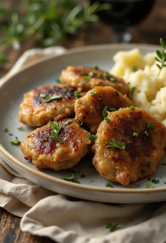 Restovaná kuřecí játra upečená do křupava, podávaná s čerstvým chlebem a červenou cibulí