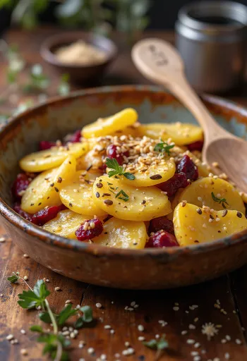 Veganské zapečené brambory s červenou řepou