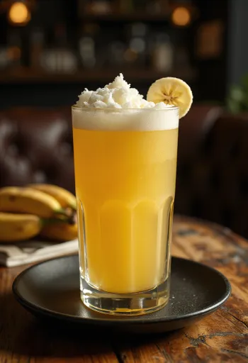 Citronovo-banánový cider, osvěžující nápoj zdobený plátkem citronu