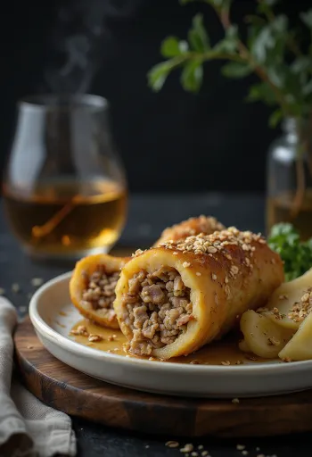 Haggis podávaný s vařenými bramborami a tuřínem