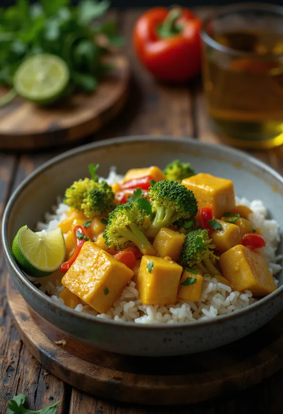 Zeleninové kari s tofu a rýží