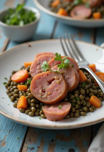 Cotechino servírované s čočkou