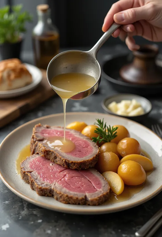 Tafelspitz podávaný s bramborami a jablečným křenem