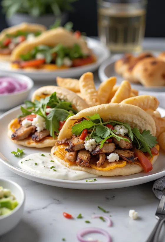 Gyros s dvojitou porcí masa, pečeným kuřecím, hovězím a tzatziki omáčkou