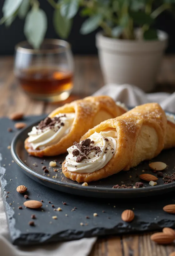 Mandlové cannoli s Baileys servírované