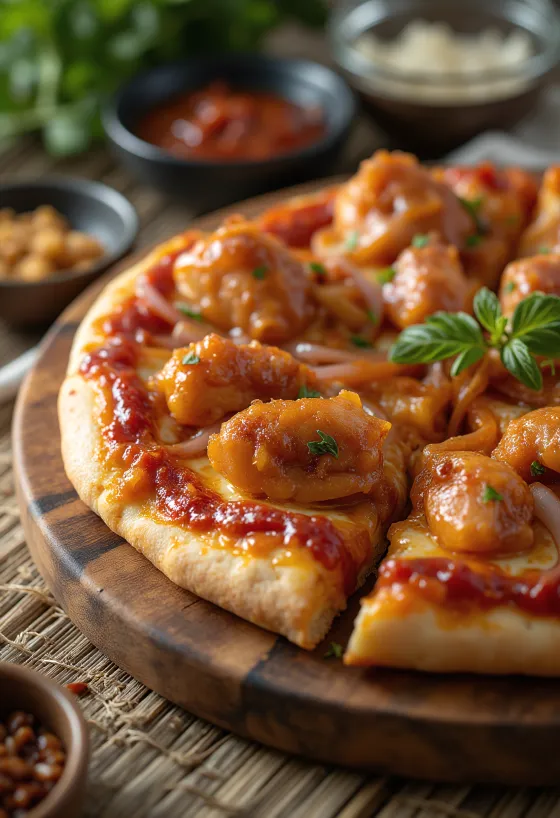 Barbecue chicken pizza s grilovaným kuřetem a červenou cibulí