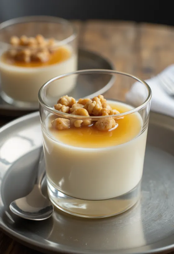 Krémová panna cotta ve skleničce s ořechy