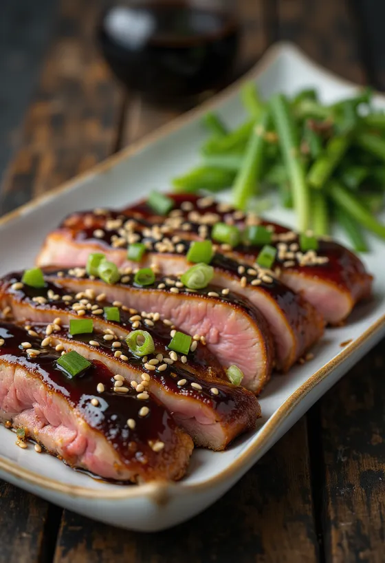 Teriyaki kachna, kachní prsa v japonském stylu s omáčkou a sezamovými semínky