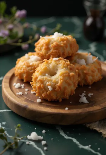 Thekua s cukrem, sušenky připravené se strouhaným kokosem a tvarohem, křupavá konzistence