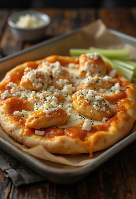 Buffalo chicken pizza s pálivým kuřetem a modrým sýrem