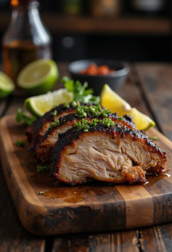 Jerk pork podávané s rýží a hráškem